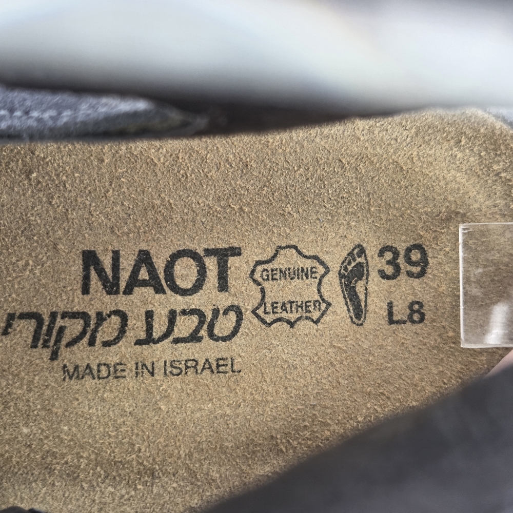 Naot Navy Suede T-Strap Sandals with Brown Strap - Picture 10 of 10